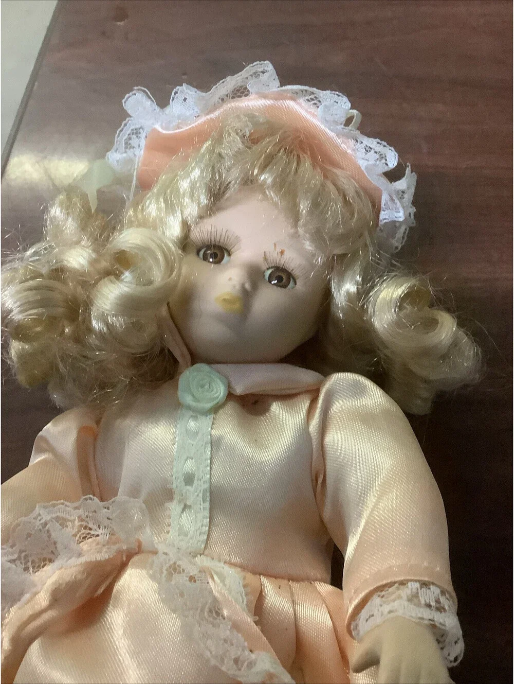 Porcelain Musical Wind Up Victorian Doll Plaid Dress